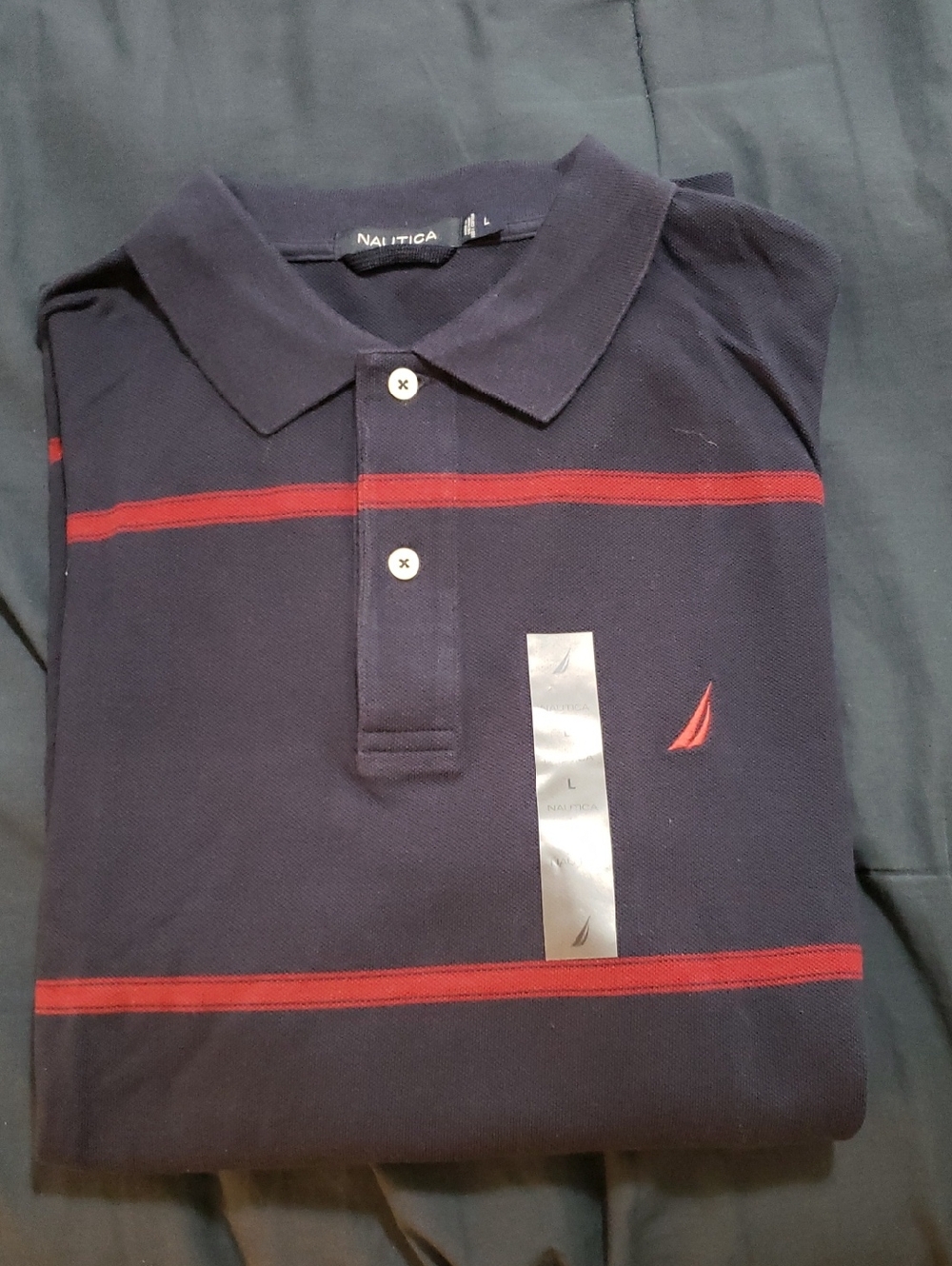 Nautica Men’s Navy Polo Shirt with Red Stripes Large - Picture 6 of 6